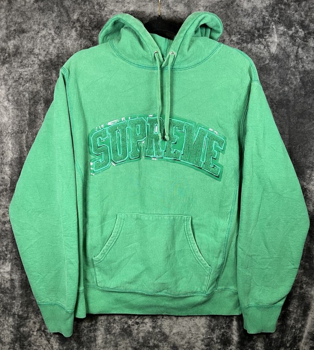 Supreme Patent/Chenille Arc Logo Hoodie Sweatshirt Kelly Green Size Medium